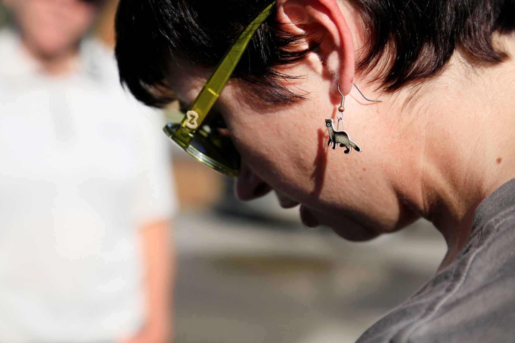 Jessica Alexander and her little dog earrings